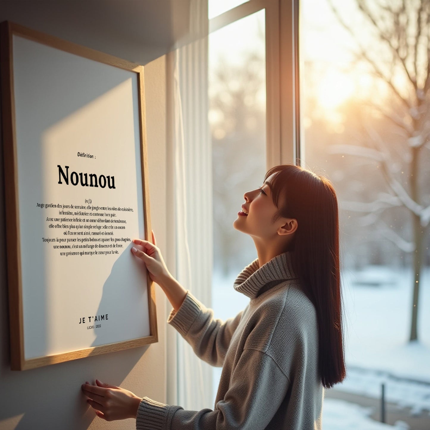 Cadeau nounou fin de garde - affiche définition personnalisée encadrée