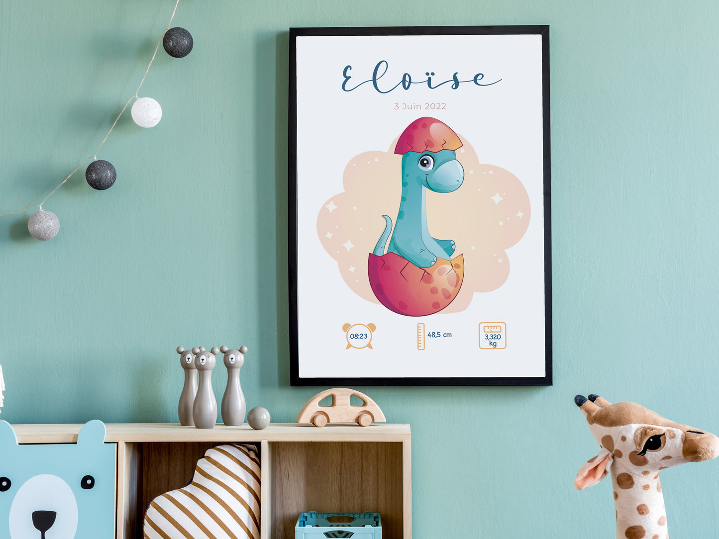 Affiche de Naissance Dinosaure Personnalisée – Un Souvenir "Roar-sablement" Mignon