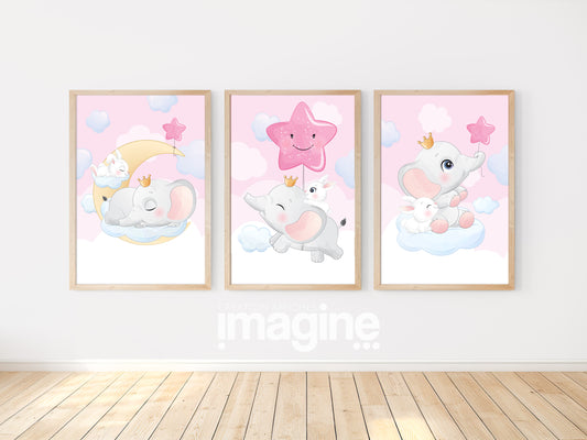 Cute elephant posters - 3 baby children's bedroom posters - Boy decoration - baby birth gift - animal wall frame - print