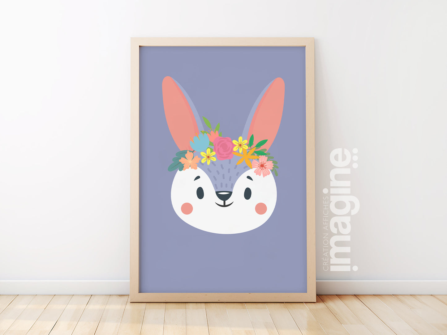 Affiche lapin Animaux portrait romantique à fleurs
