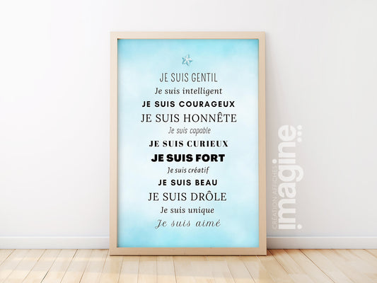 Motivation poster - positive sentences compliment - boy baby child - wall poster decoration bedroom living room customizable affirmations