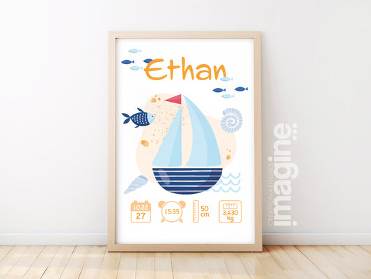 "Sailor" personalized birth poster