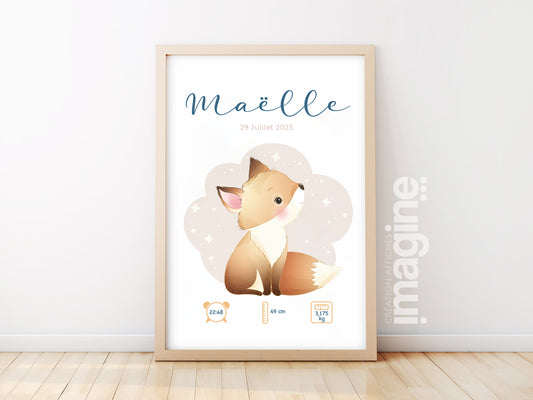 Personalized birth poster "Fox"