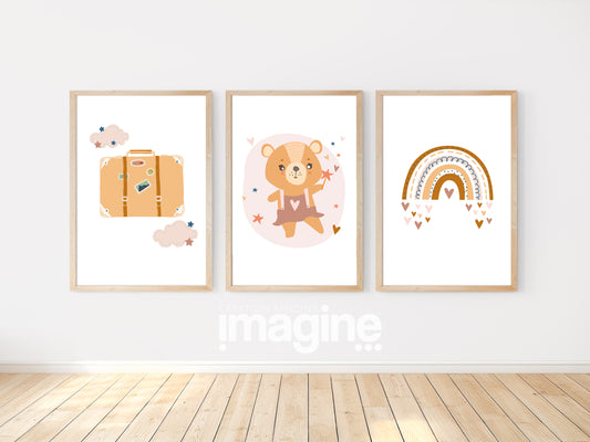 Affiches oursonne arc en ciel voyage pour chambre d'enfant
