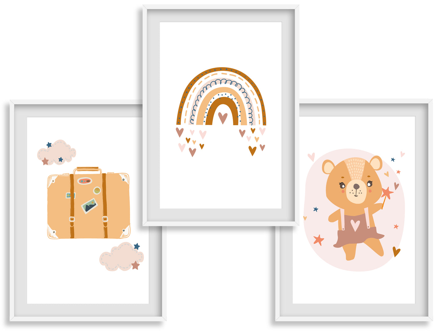 Affiches oursonne arc en ciel voyage pour chambre d'enfant