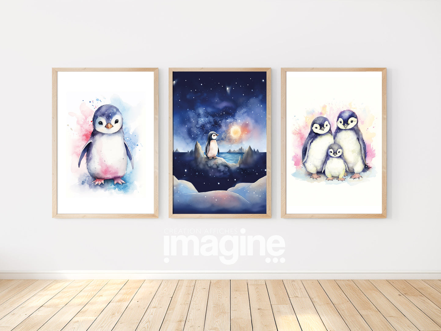 Set de 3 Affiches Pingouin sous la Lune