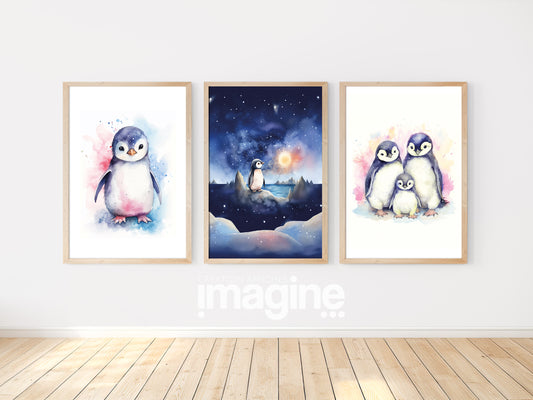 Set de 3 Affiches Pingouin sous la Lune