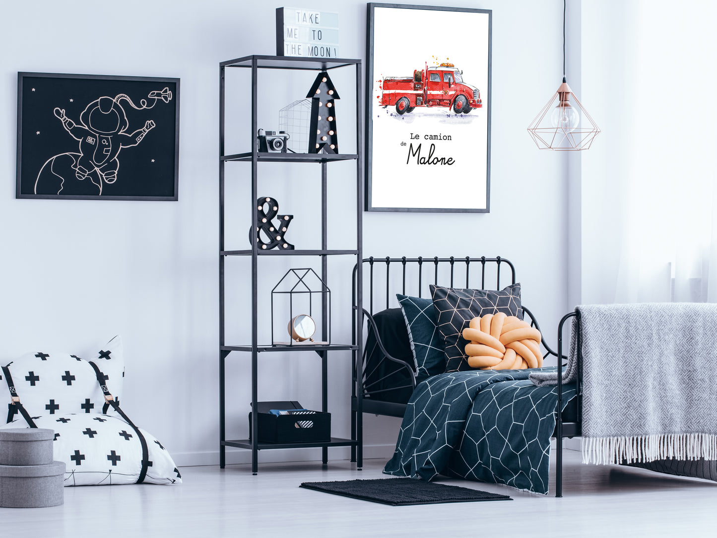 Affiche Prénom Camion de Pompier – La Décoration du Petit Héros