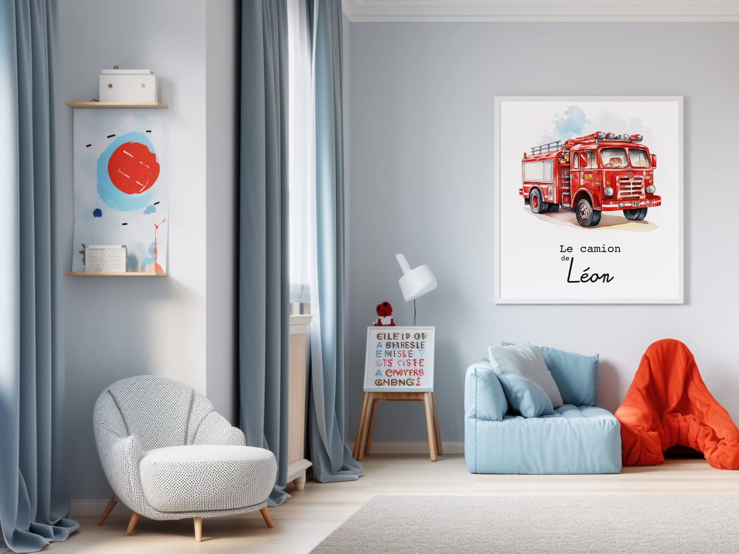 Affiche Personnalisée Camion de Pompier rouge