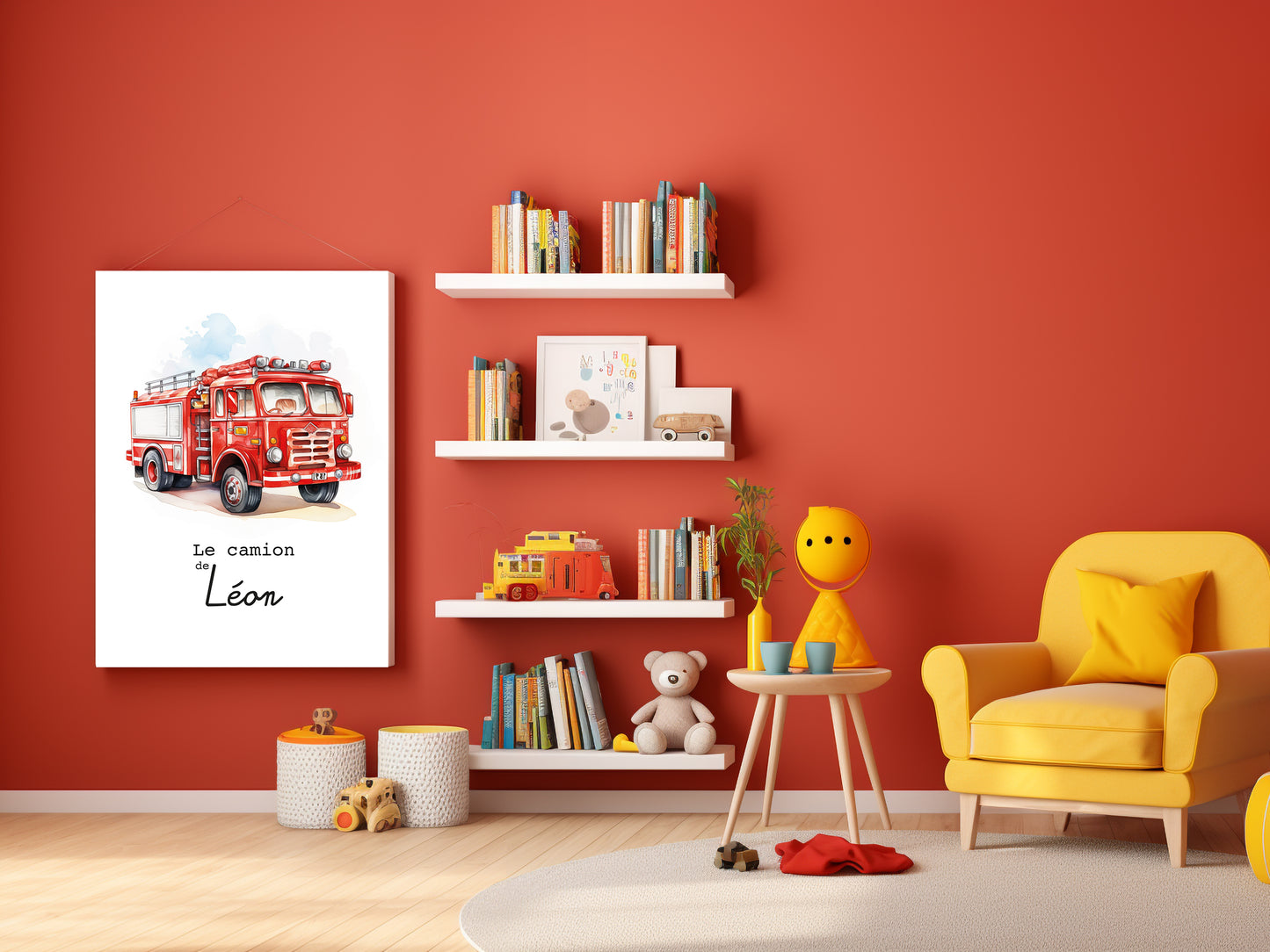 Affiche Personnalisée Camion de Pompier rouge