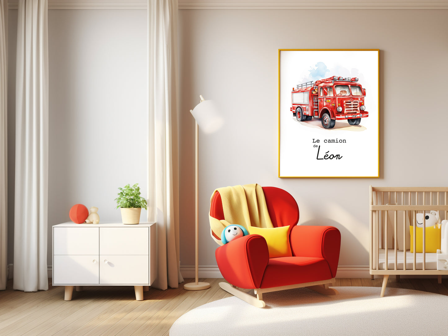 Affiche Personnalisée Camion de Pompier rouge