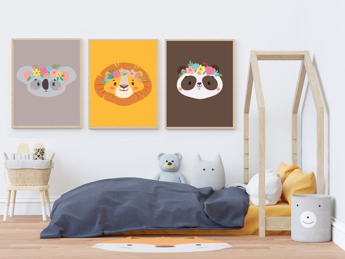 Affiche koala Animaux portrait romantique à couronne de fleurs