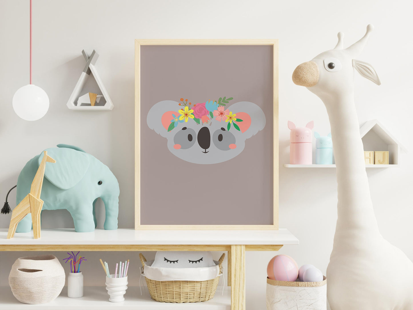 Affiche koala Animaux portrait romantique à couronne de fleurs
