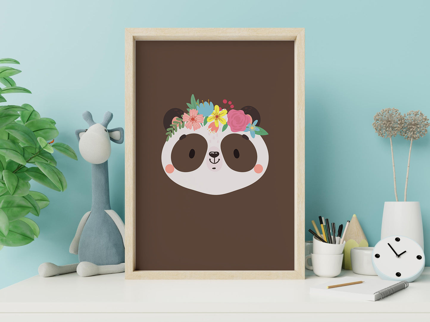 Romantic flower animal poster - deer rabbit lion panda koala bear fox forest jungle savannah - child girl boy - bedroom poster decoration