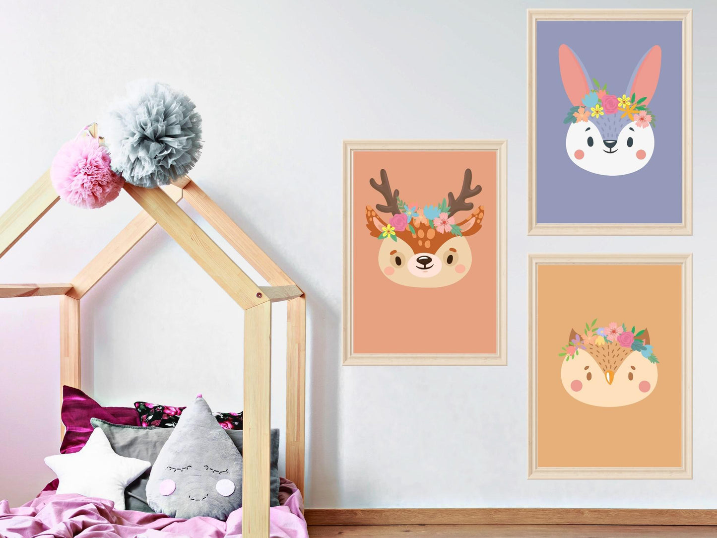 Affiche lapin Animaux portrait romantique à fleurs