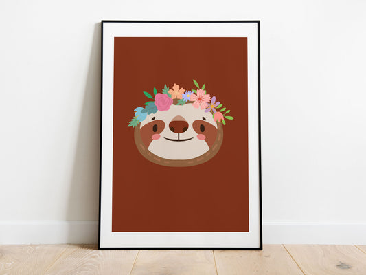 Affiche paresseux Animaux romantique fleur