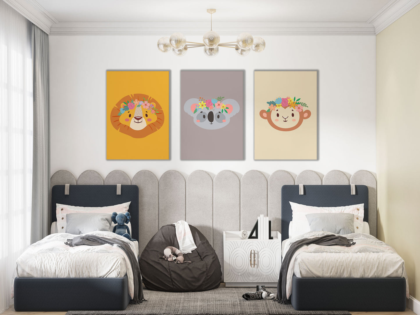 Affiche koala Animaux portrait romantique à couronne de fleurs