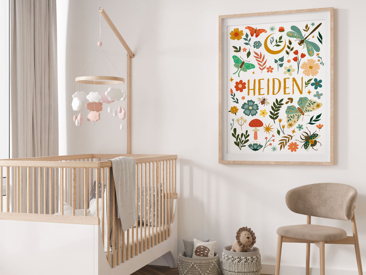 Affiche prénom personnalisable bohème et printemps