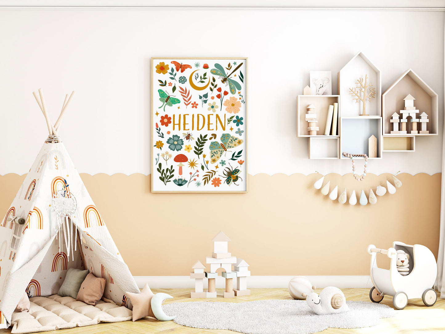 Affiche prénom personnalisable bohème et printemps
