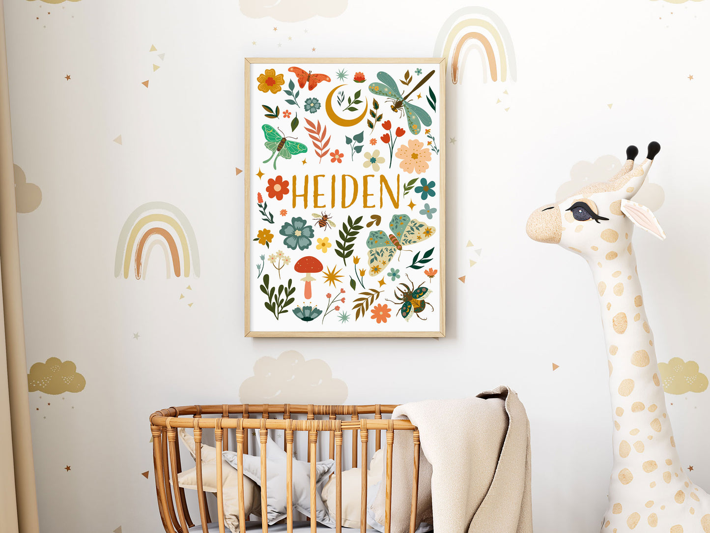 Affiche prénom personnalisable bohème et printemps