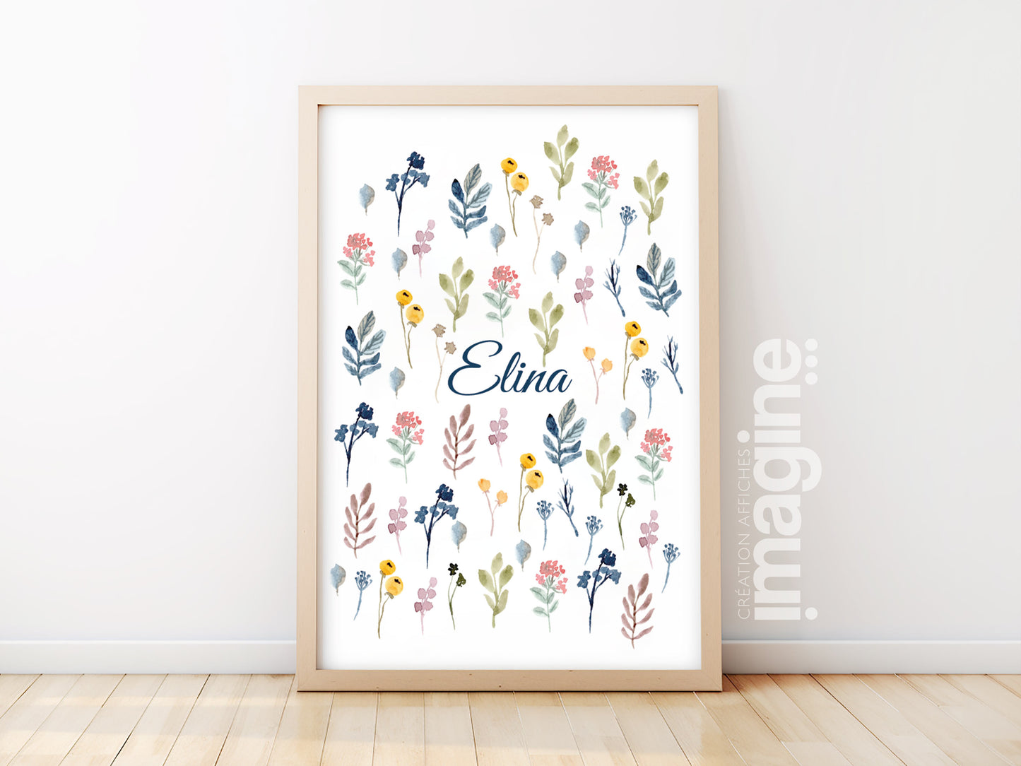 Affiche prénom personnalisable fleuri