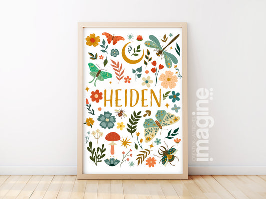 Affiche prénom personnalisable bohème et printemps
