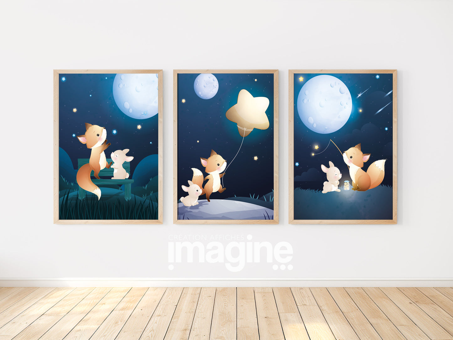 Affiches Renard et Lapin nuit pour chambre d'enfant
