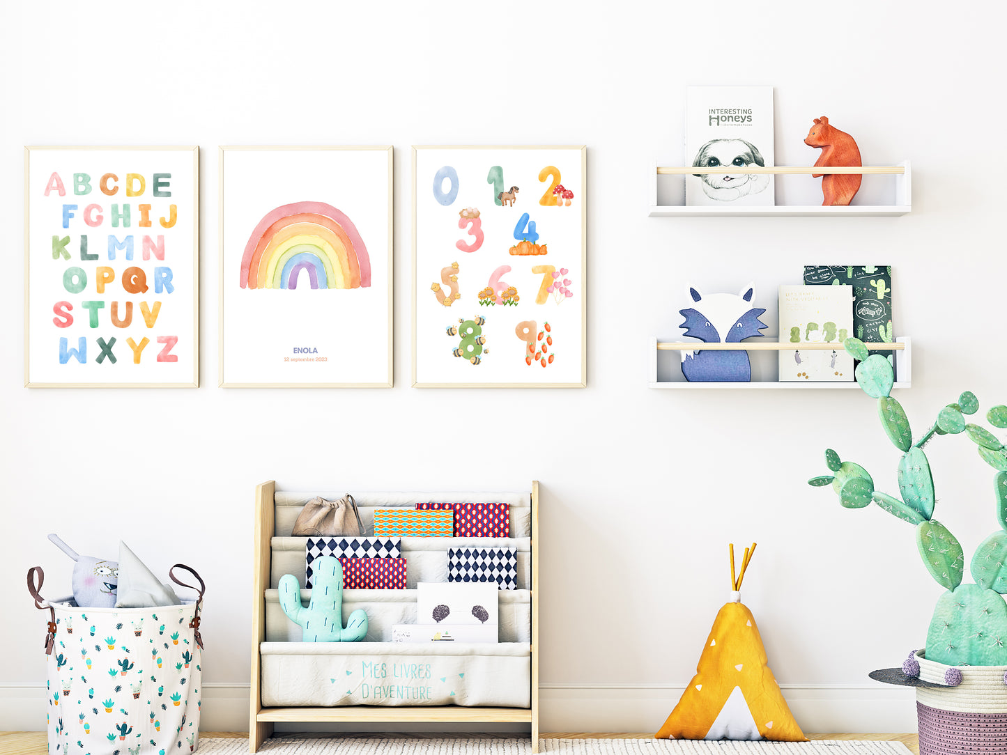 Triptyque Enchanteur pour Enfant - Abécédaire Coloré, Nombres & Arc-en-Ciel Personnalisé