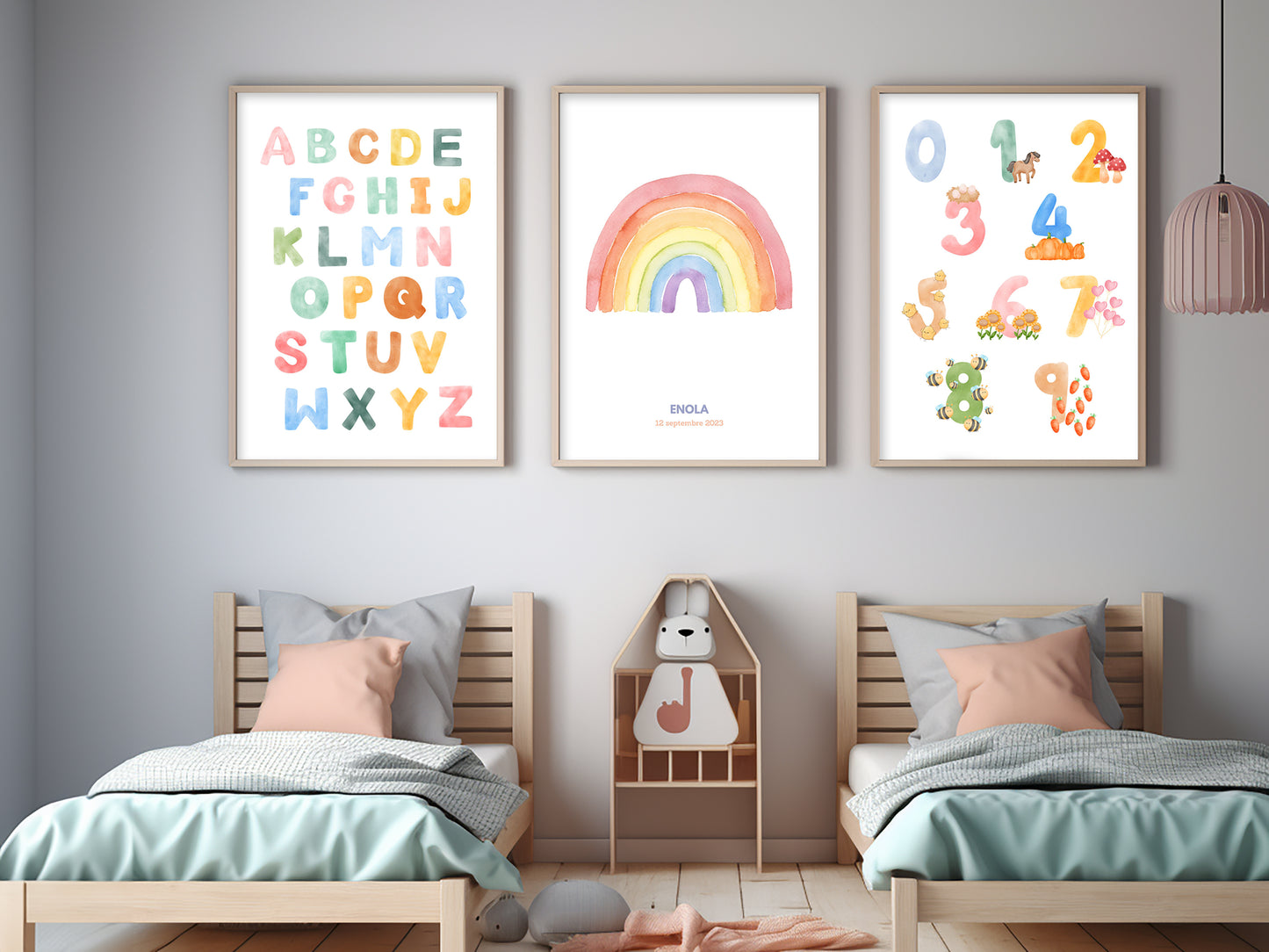 Triptyque Enchanteur pour Enfant - Abécédaire Coloré, Nombres & Arc-en-Ciel Personnalisé