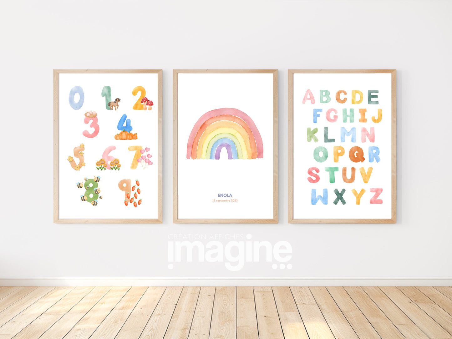 Triptyque Enchanteur pour Enfant - Abécédaire Coloré, Nombres & Arc-en-Ciel Personnalisé