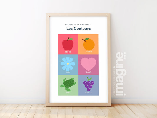 Poster The colors red blue yellow playroom - children's room primary nursery school - poster child boy and girl learning