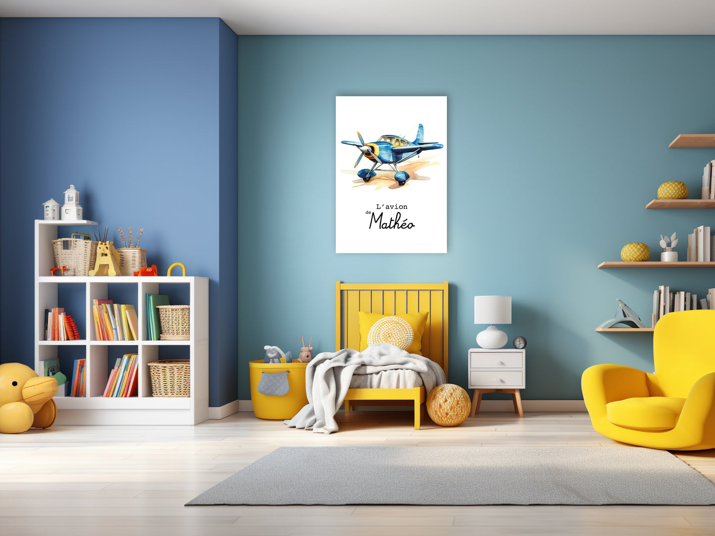 Affiche Personnalisée Avion bleu - L'avion de {Prénom de l'Enfant}