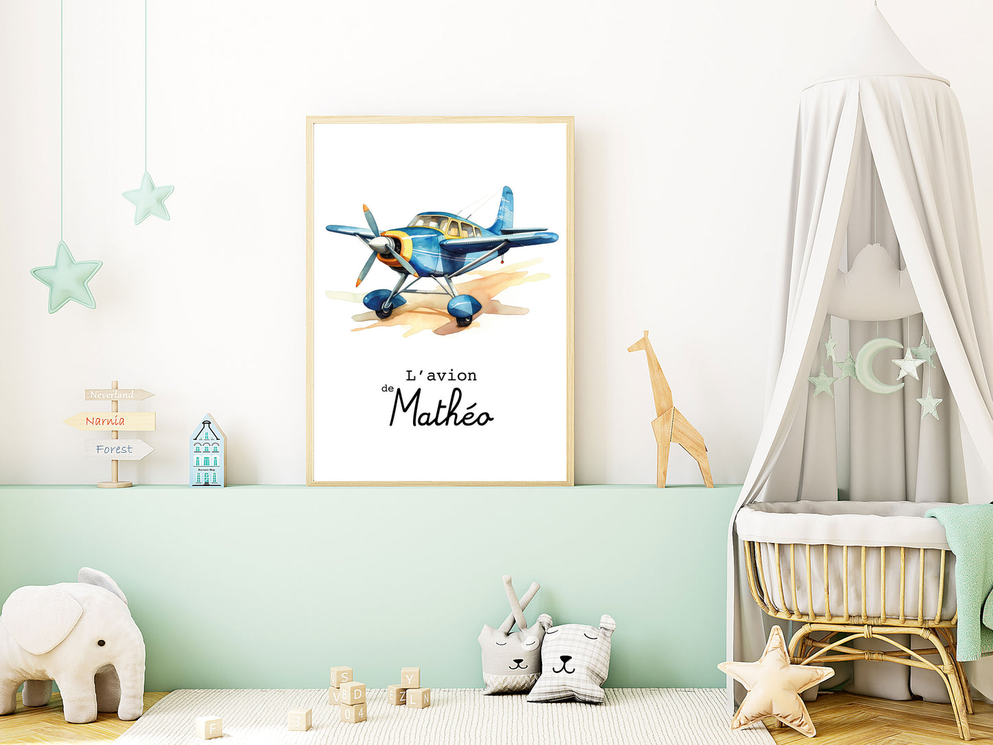 Affiche Personnalisée Avion bleu - L'avion de {Prénom de l'Enfant}