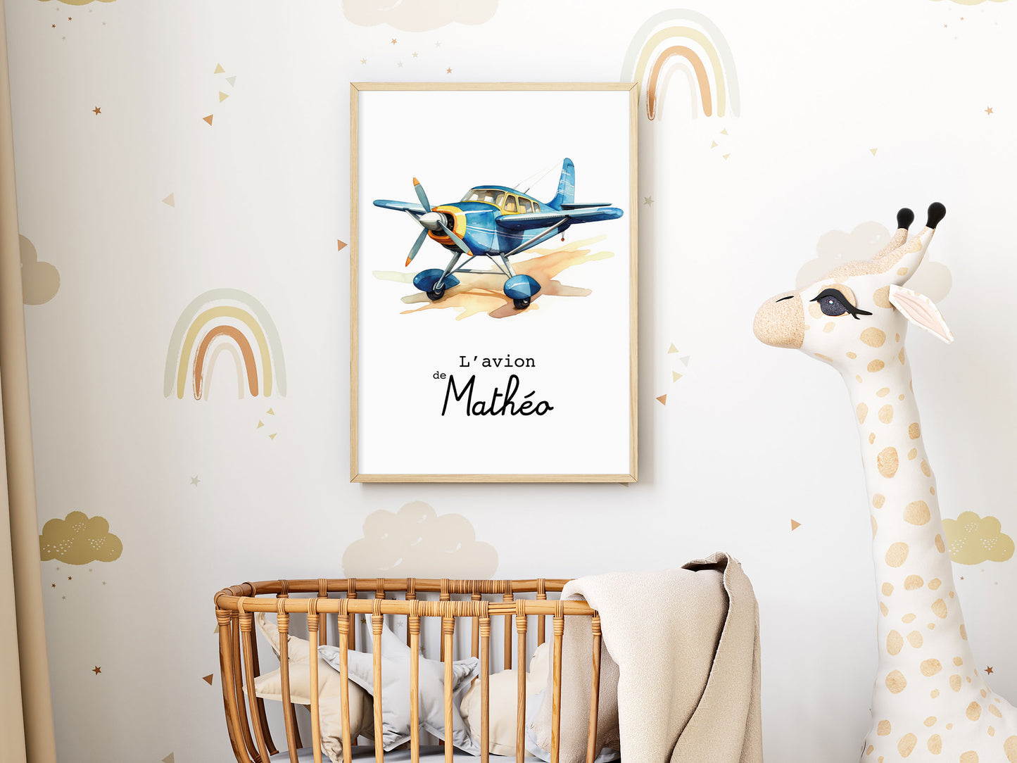 Affiche Personnalisée Avion bleu - L'avion de {Prénom de l'Enfant}
