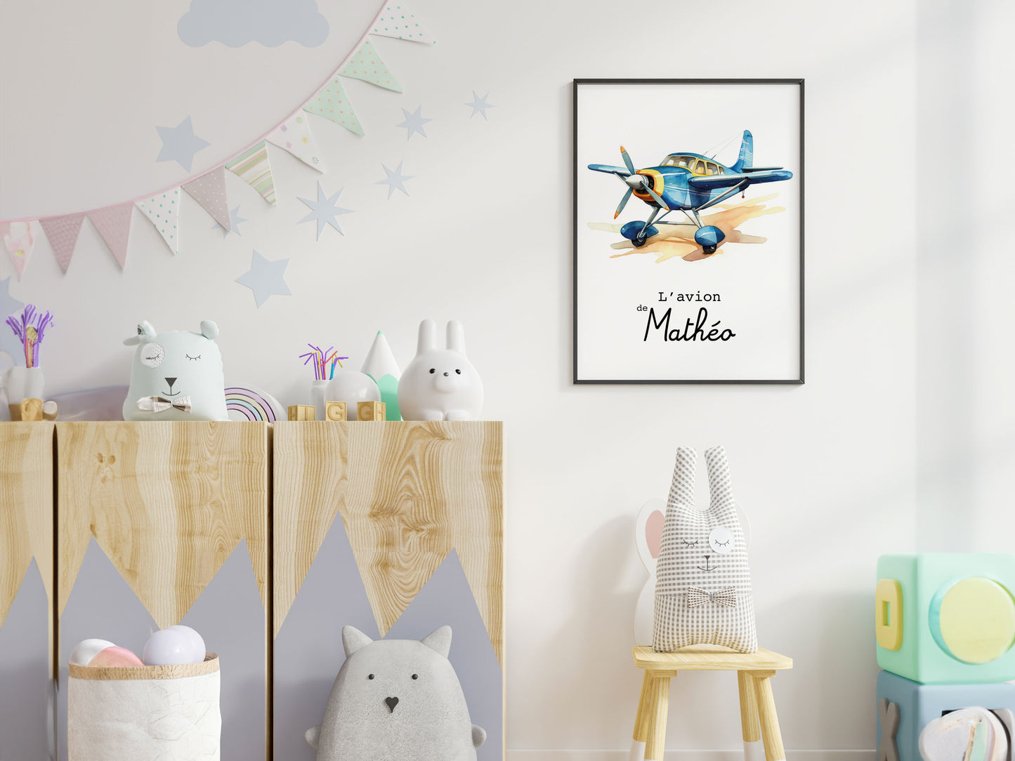 Affiche Personnalisée Avion bleu - L'avion de {Prénom de l'Enfant}
