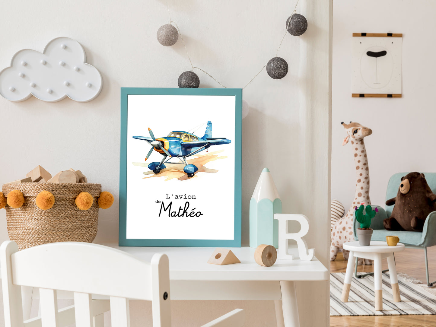 Affiche Personnalisée Avion bleu - L'avion de {Prénom de l'Enfant}