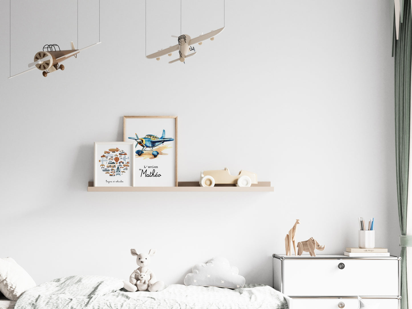 Affiche Personnalisée Avion bleu - L'avion de {Prénom de l'Enfant}