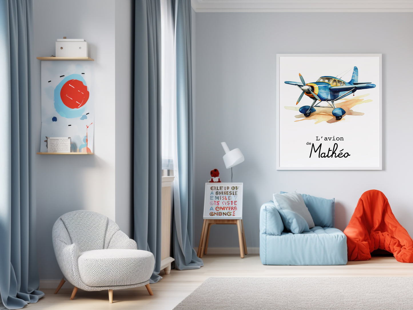 Affiche Personnalisée Avion bleu - L'avion de {Prénom de l'Enfant}