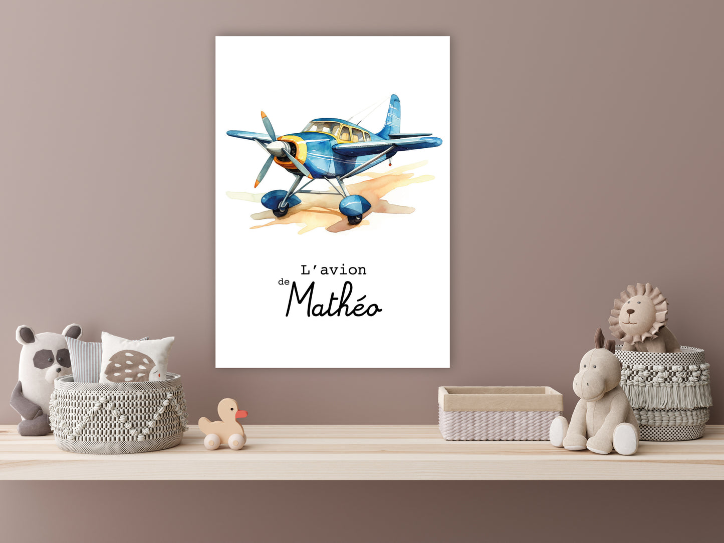 Affiche Personnalisée Avion bleu - L'avion de {Prénom de l'Enfant}