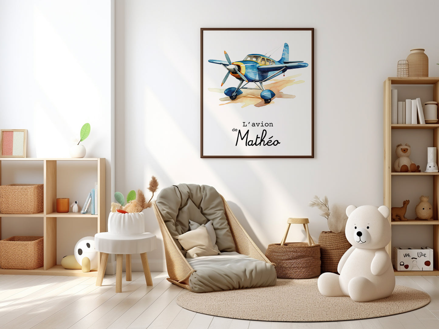 Affiche Personnalisée Avion bleu - L'avion de {Prénom de l'Enfant}