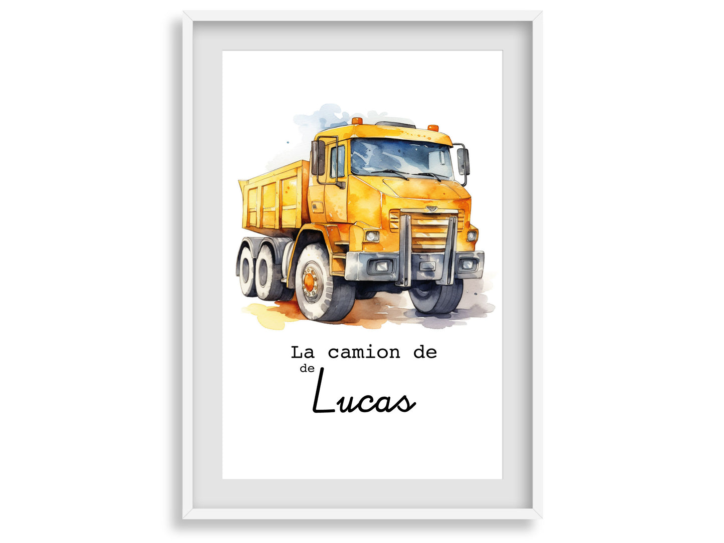 Affiche Personnalisée camion jaune de chantier - Le camion de {Prénom de l'Enfant} pour les petits fans de chantier et travaux