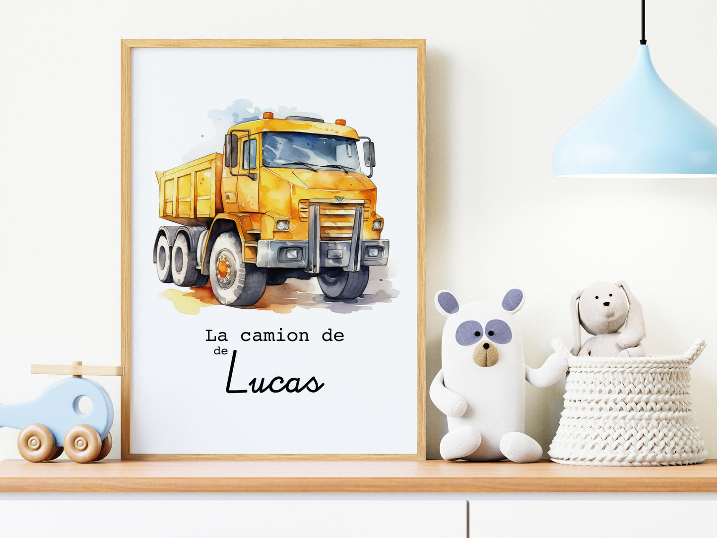 Affiche Personnalisée camion jaune de chantier - Le camion de {Prénom de l'Enfant} pour les petits fans de chantier et travaux