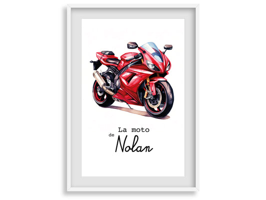 Affiche Personnalisée Moto rouge - La moto de {Prénom de l'Enfant}