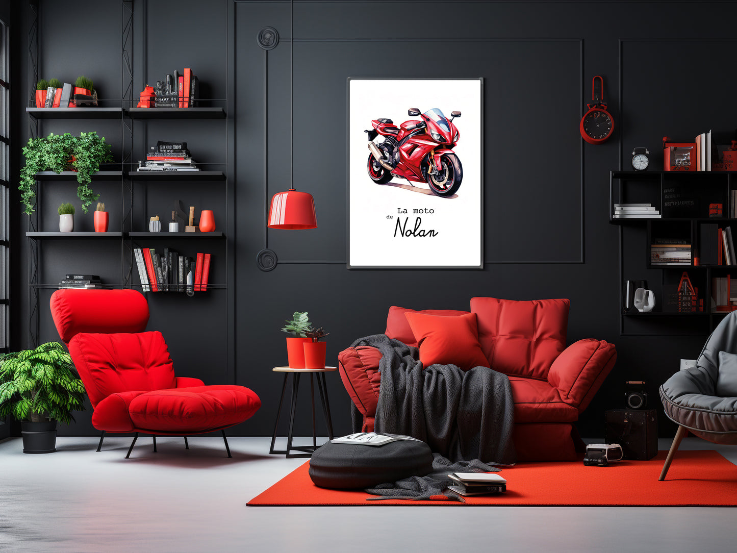 Affiche Personnalisée Moto rouge - La moto de {Prénom de l'Enfant}