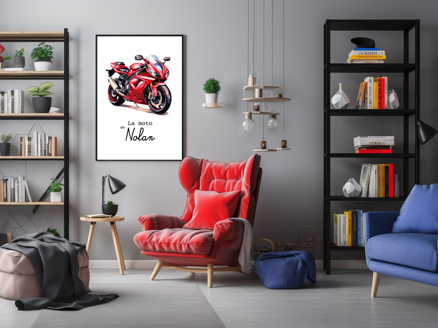 Affiche Personnalisée Moto rouge - La moto de {Prénom de l'Enfant}