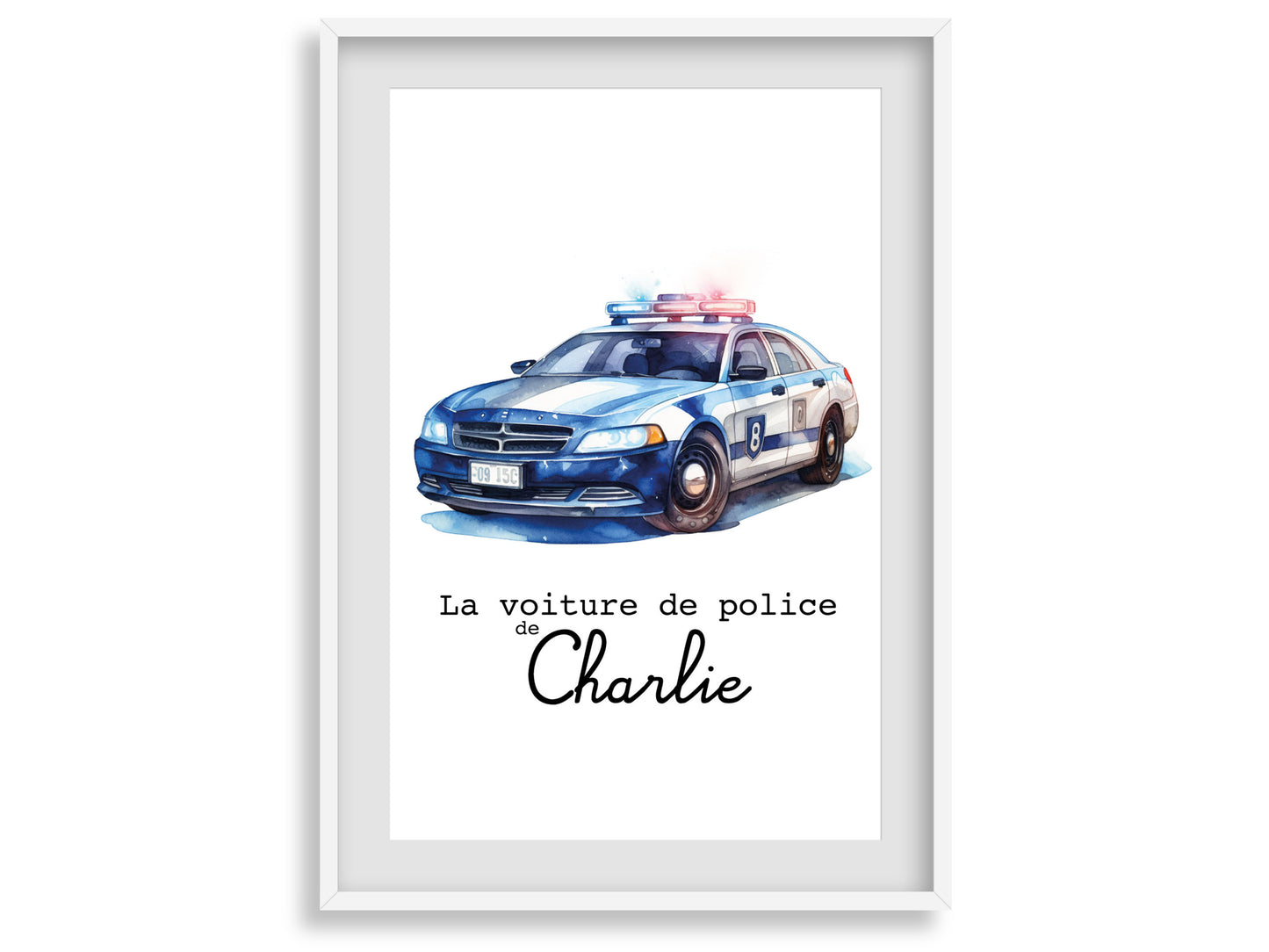 Affiche Personnalisée voiture de police - La voiture de police de {Prénom de l'Enfant} pour les petits fans de policier