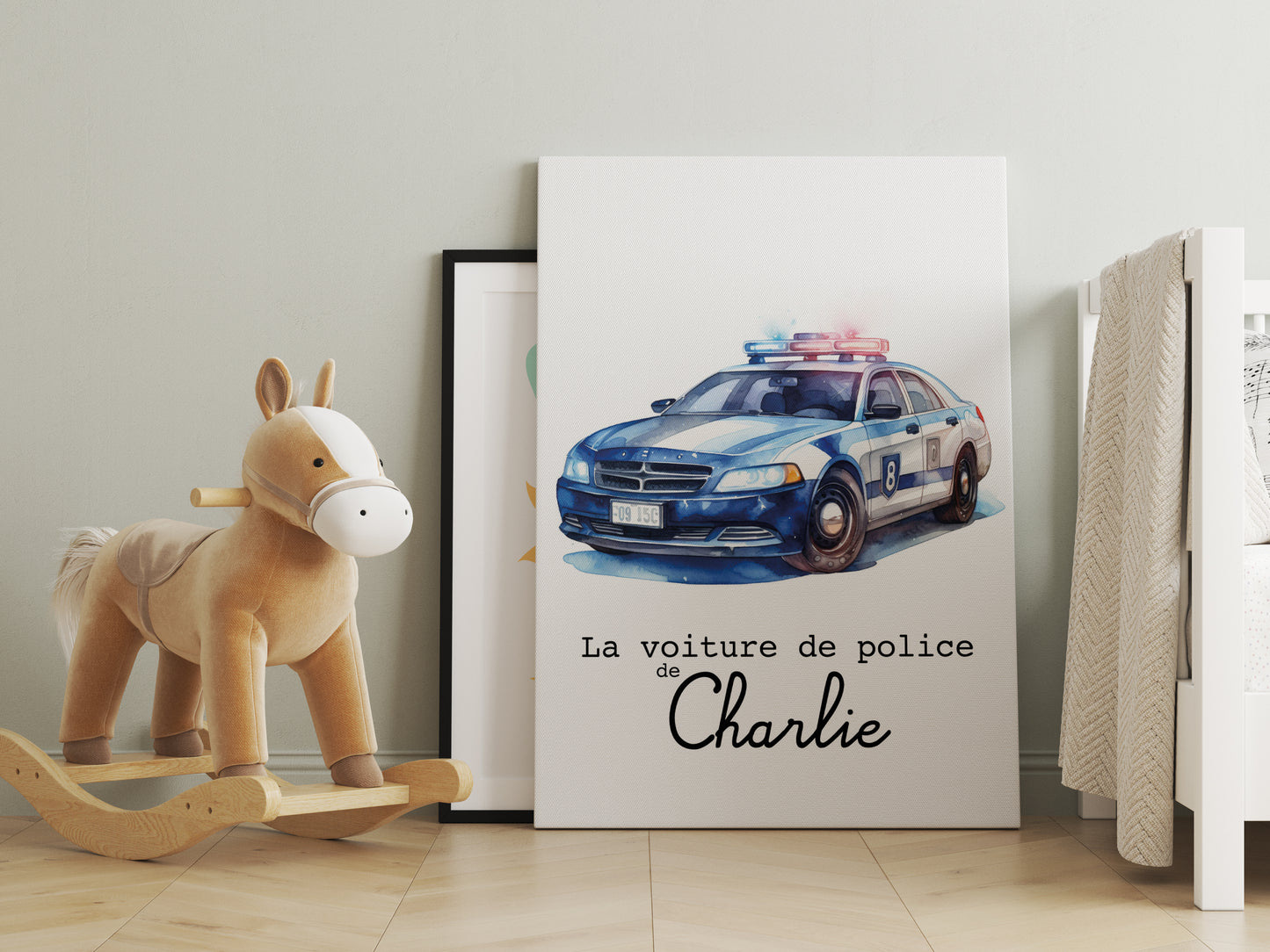 Affiche Personnalisée voiture de police - La voiture de police de {Prénom de l'Enfant} pour les petits fans de policier
