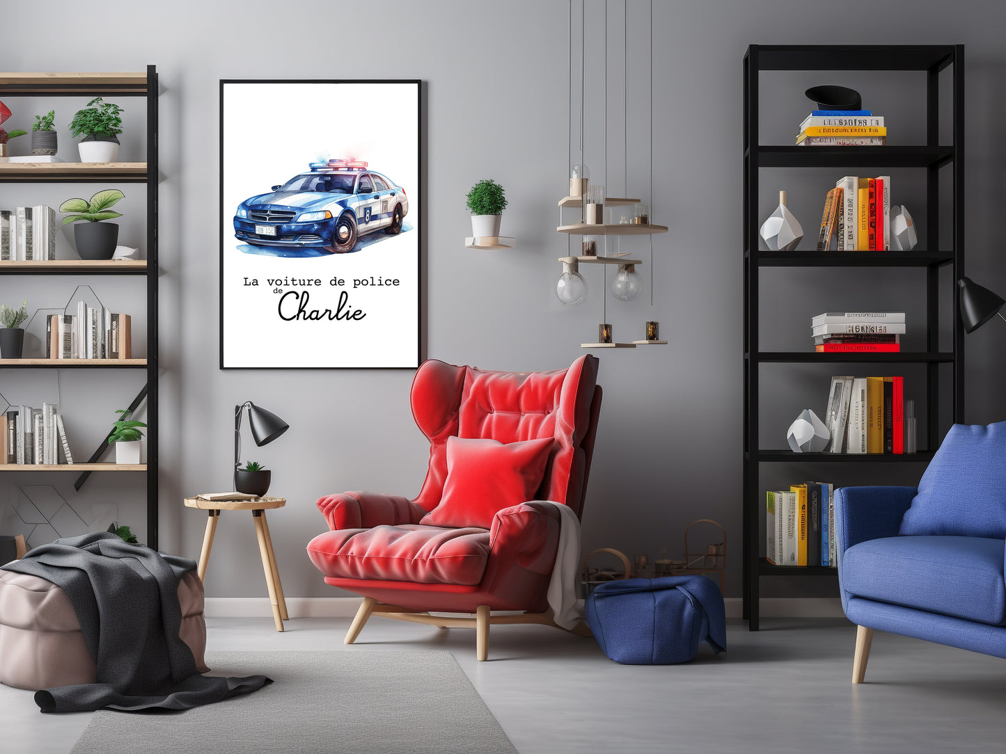 Affiche Personnalisée voiture de police - La voiture de police de {Prénom de l'Enfant} pour les petits fans de policier
