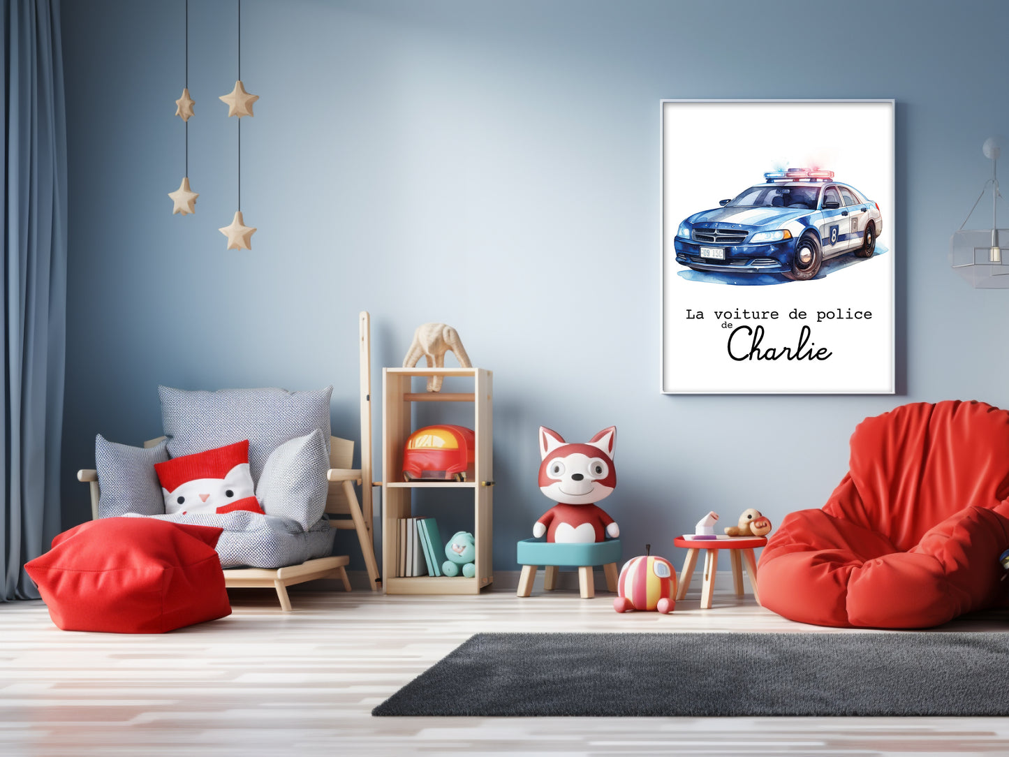 Affiche Personnalisée voiture de police - La voiture de police de {Prénom de l'Enfant} pour les petits fans de policier