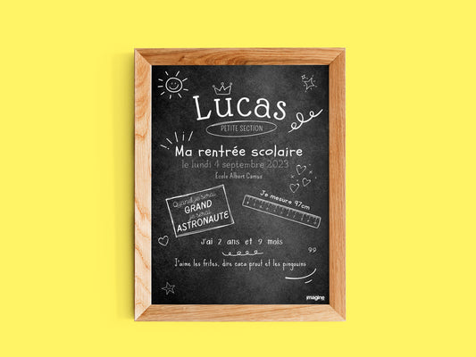 Affiche Ardoise Personnalisable pour Enfant - Souvenir de Rentrée Scolaire